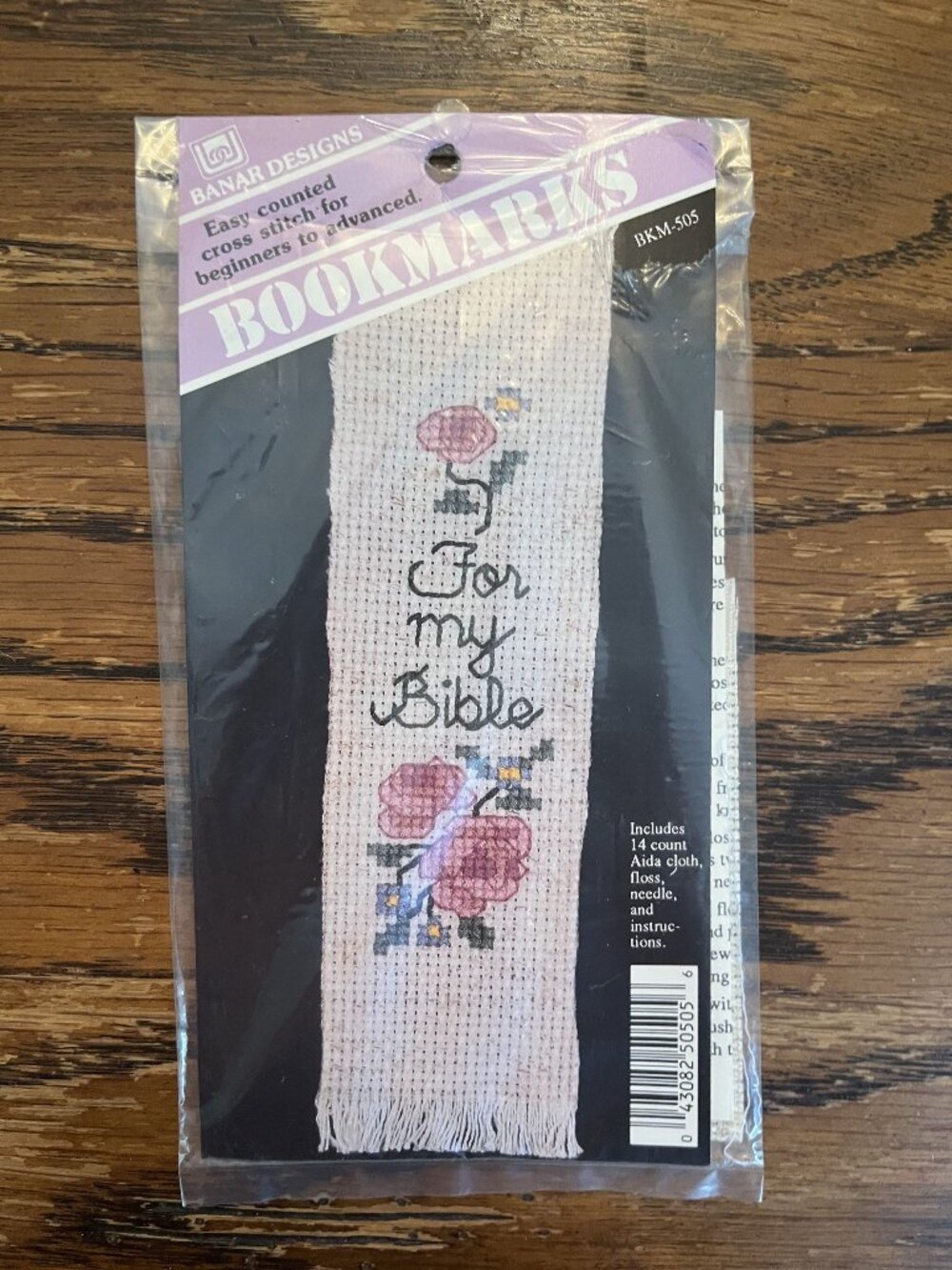 Banar Designs Cross Stitch Bookmark Kit "For My Bible" - Includes Aida Cloth Flo